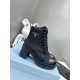 Prada Ankle Boots in Black Brushed Leather and Nylon