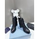 Prada Ankle Boots in Black Brushed Leather and Nylon