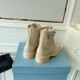 Prada Ankle Boots in Beige Brushed Leather and Re-Nylon