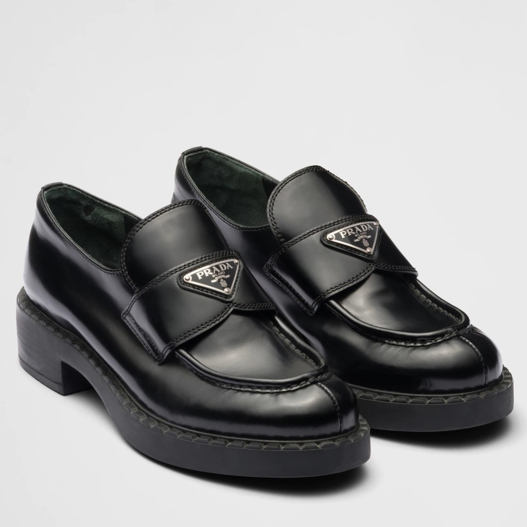 Prada Women's Loafers In Black Brushed Leather