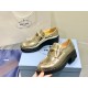 Prada Women's Loafers In Gold Metallic Leather