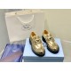 Prada Women's Loafers In Gold Metallic Leather