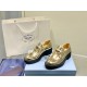 Prada Women's Loafers In Gold Metallic Leather