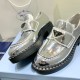 Prada Women's Loafers In Silver Metallic Leather