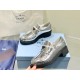 Prada Women's Loafers In Silver Metallic Leather