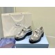 Prada Women's Loafers In Silver Metallic Leather