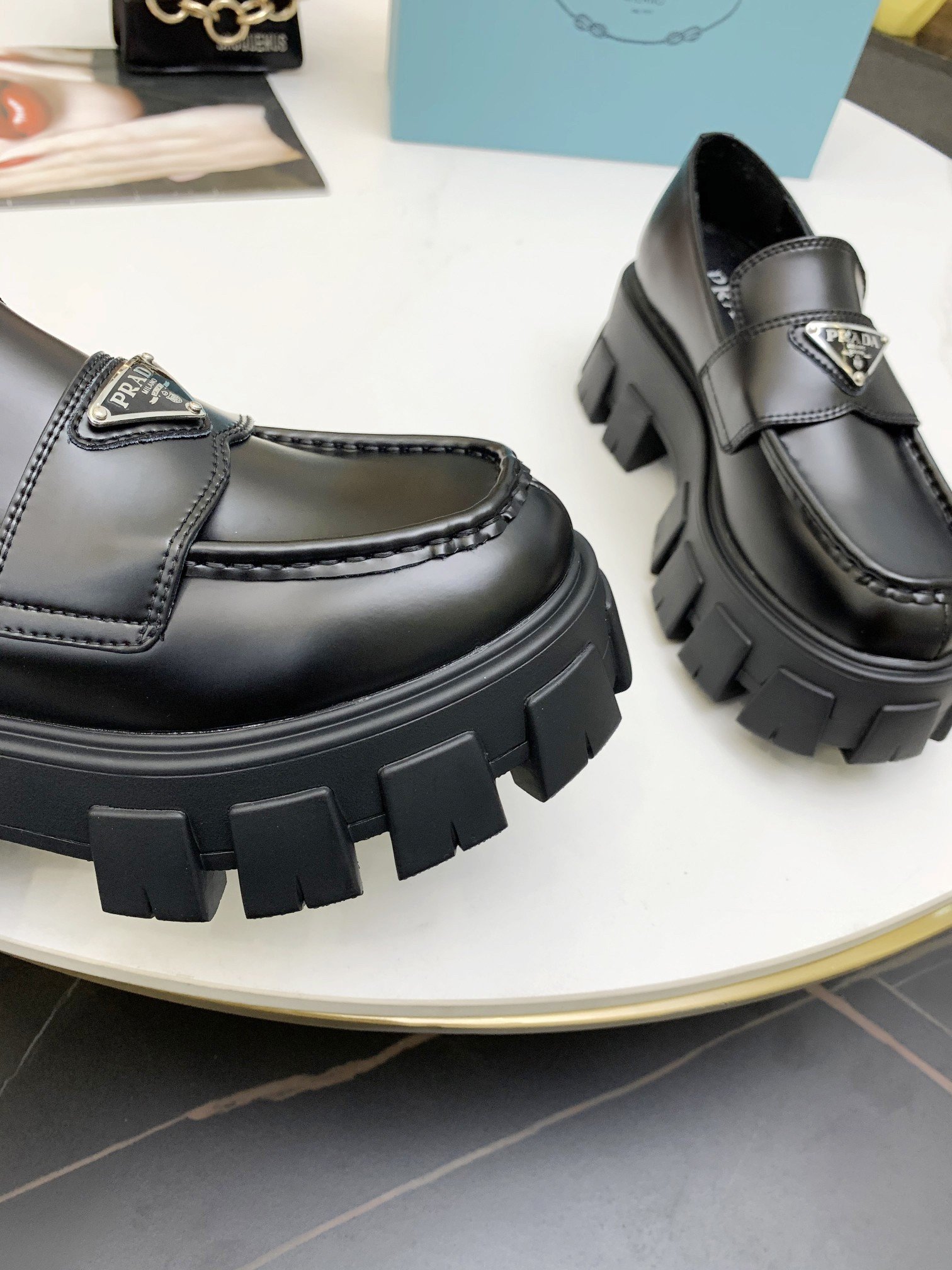 Prada Women's Monolith Loafers In Black Brushed Leather