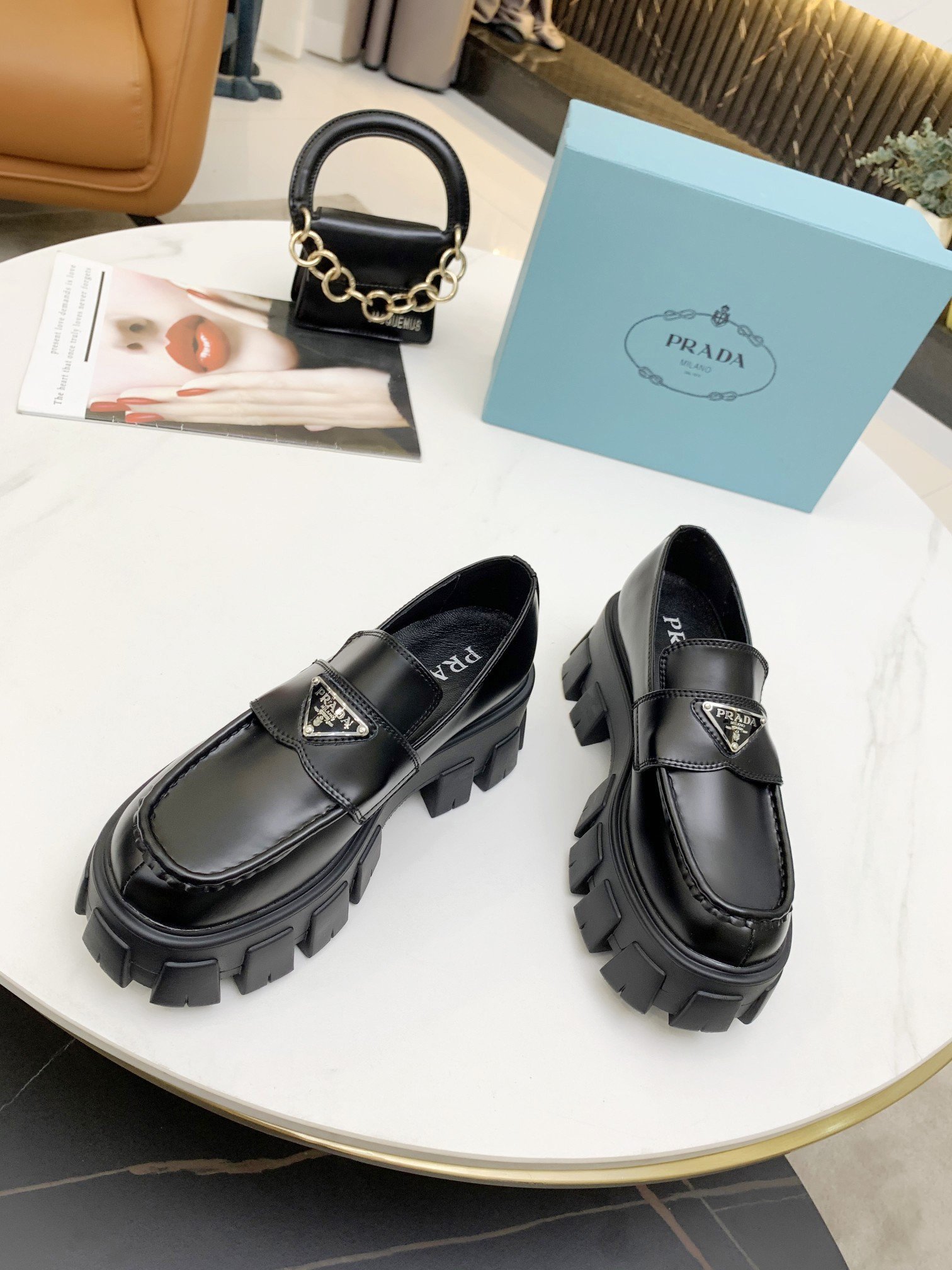 Prada Women's Monolith Loafers In Black Brushed Leather