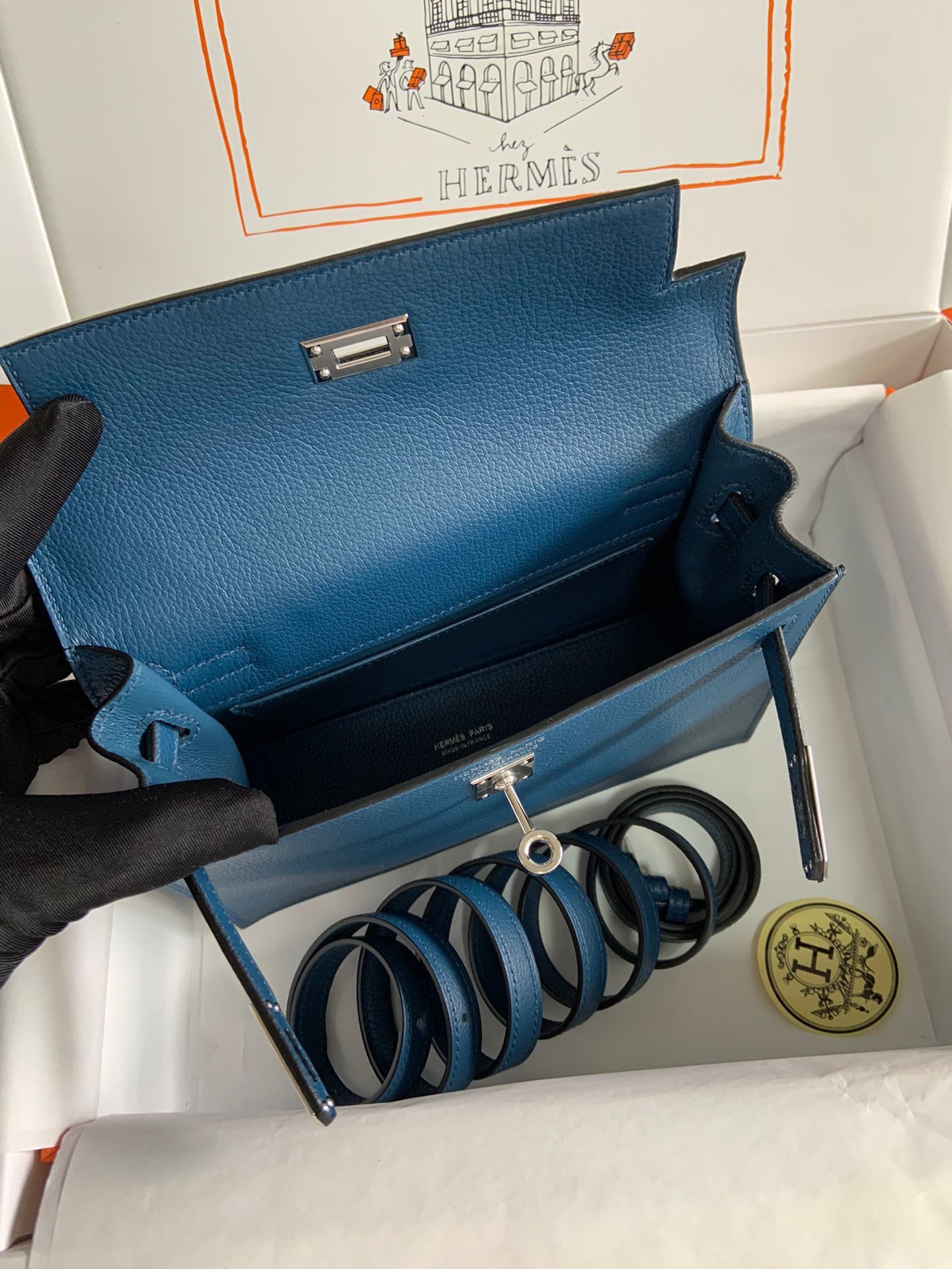 Hermes Kelly Danse II Handmade Bag In Deep Blue Evercolor Calfskin