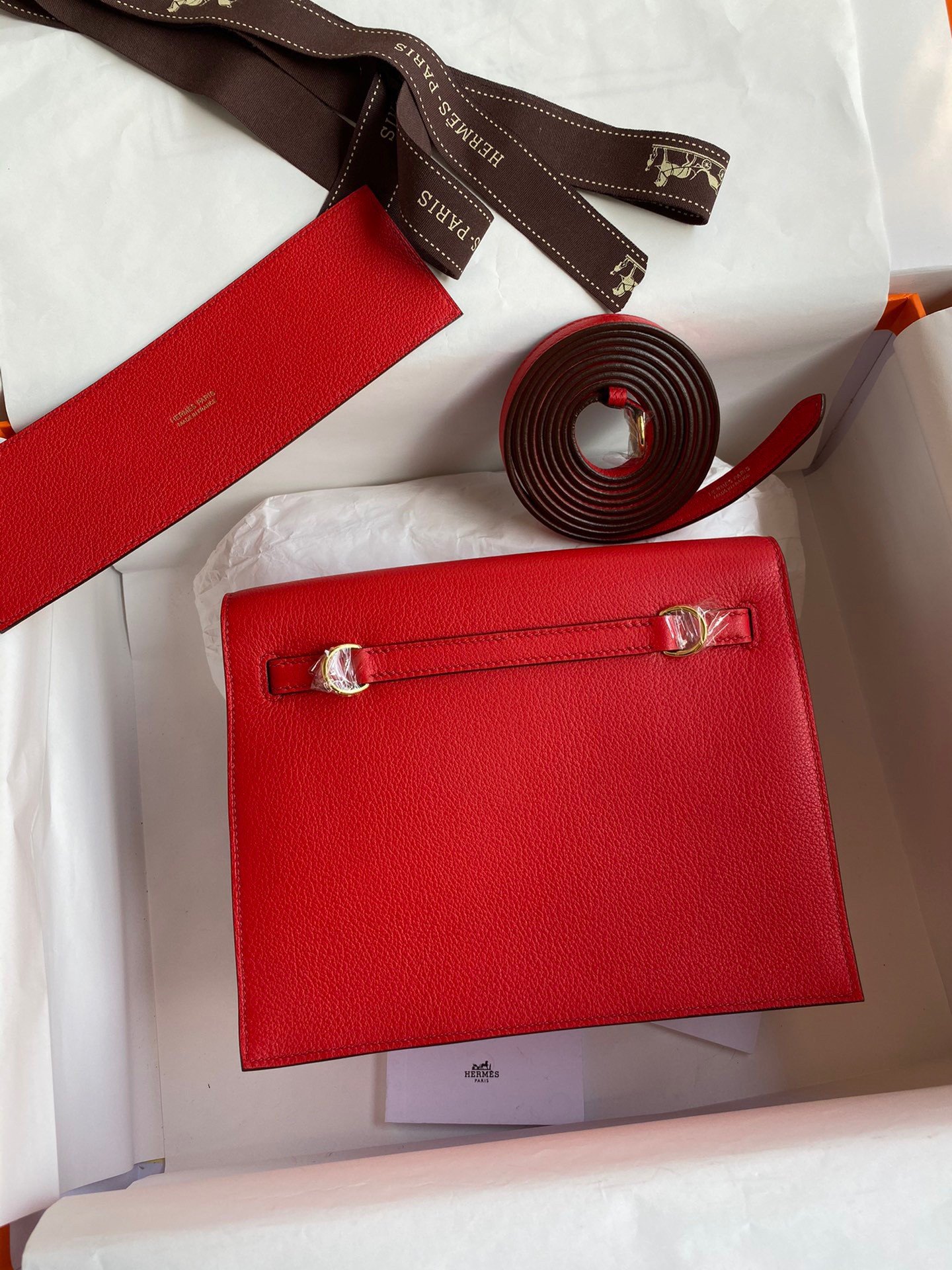 Hermes Kelly Danse II Handmade Bag In Red Evercolor Calfskin