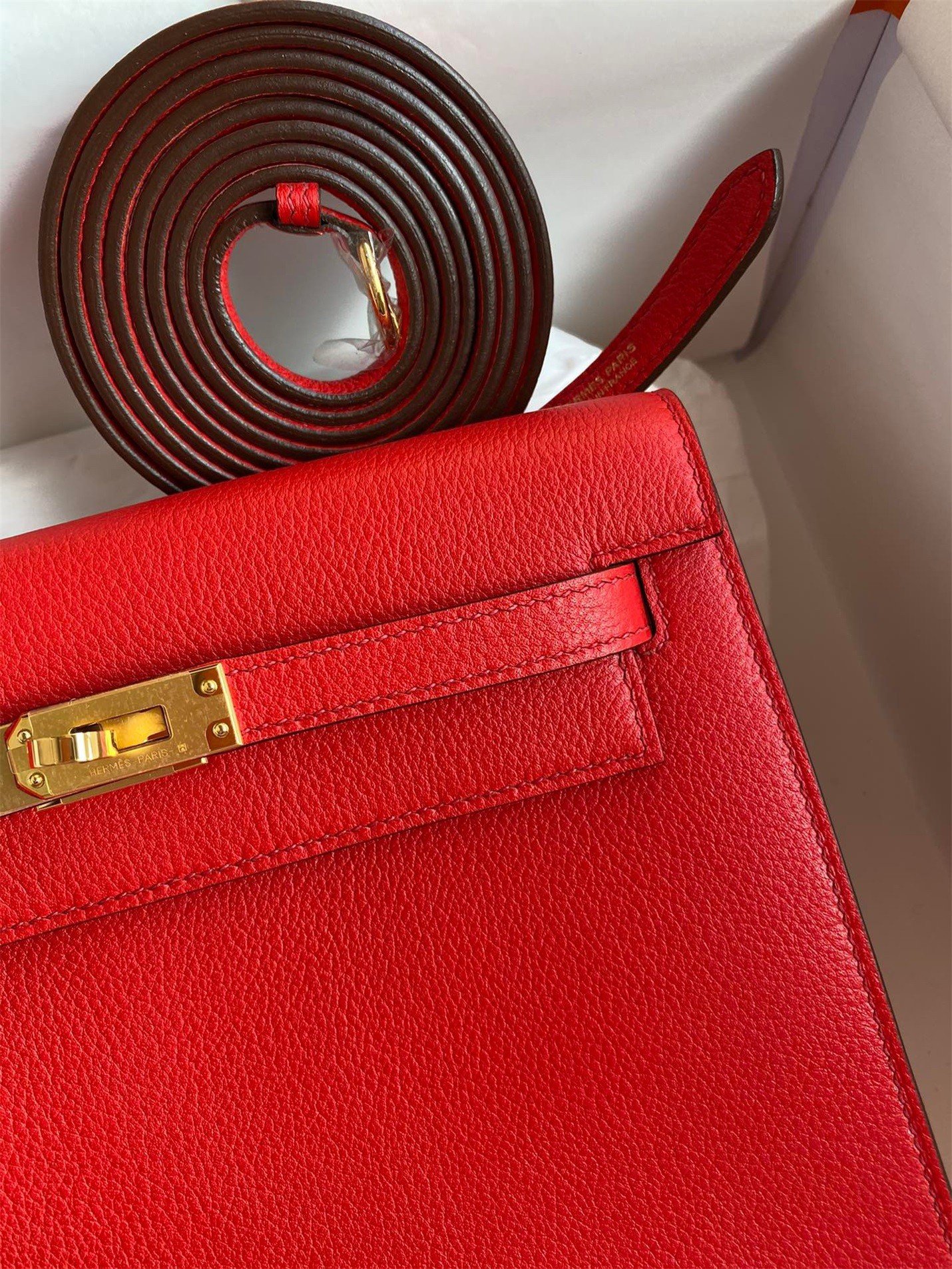 Hermes Kelly Danse II Handmade Bag In Red Evercolor Calfskin