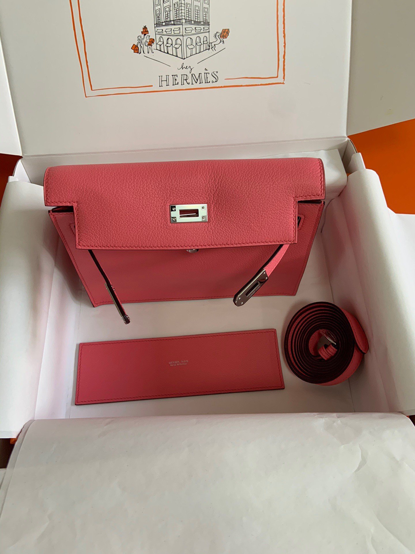 Hermes Kelly Danse II Handmade Bag In Rose Lipstick Evercolor Calfskin