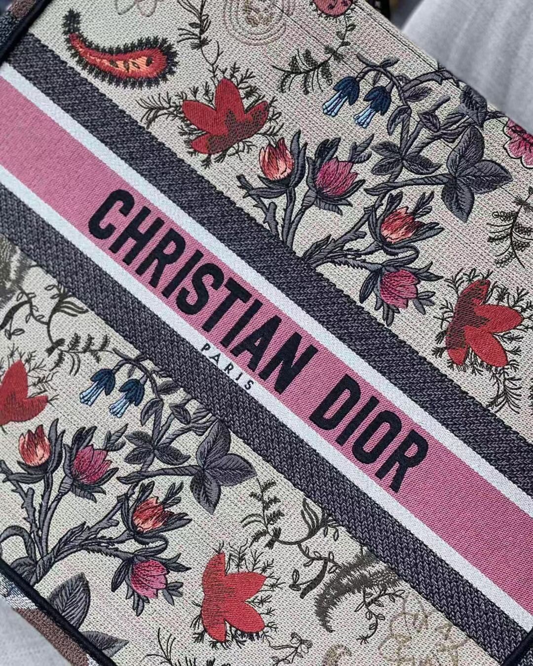 Dior Large Book Tote Bag In Multicolor Dior Flowers Embroidery