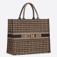 Dior Large Book Tote Bag In Beige Houndstooth Embroidery Canvas