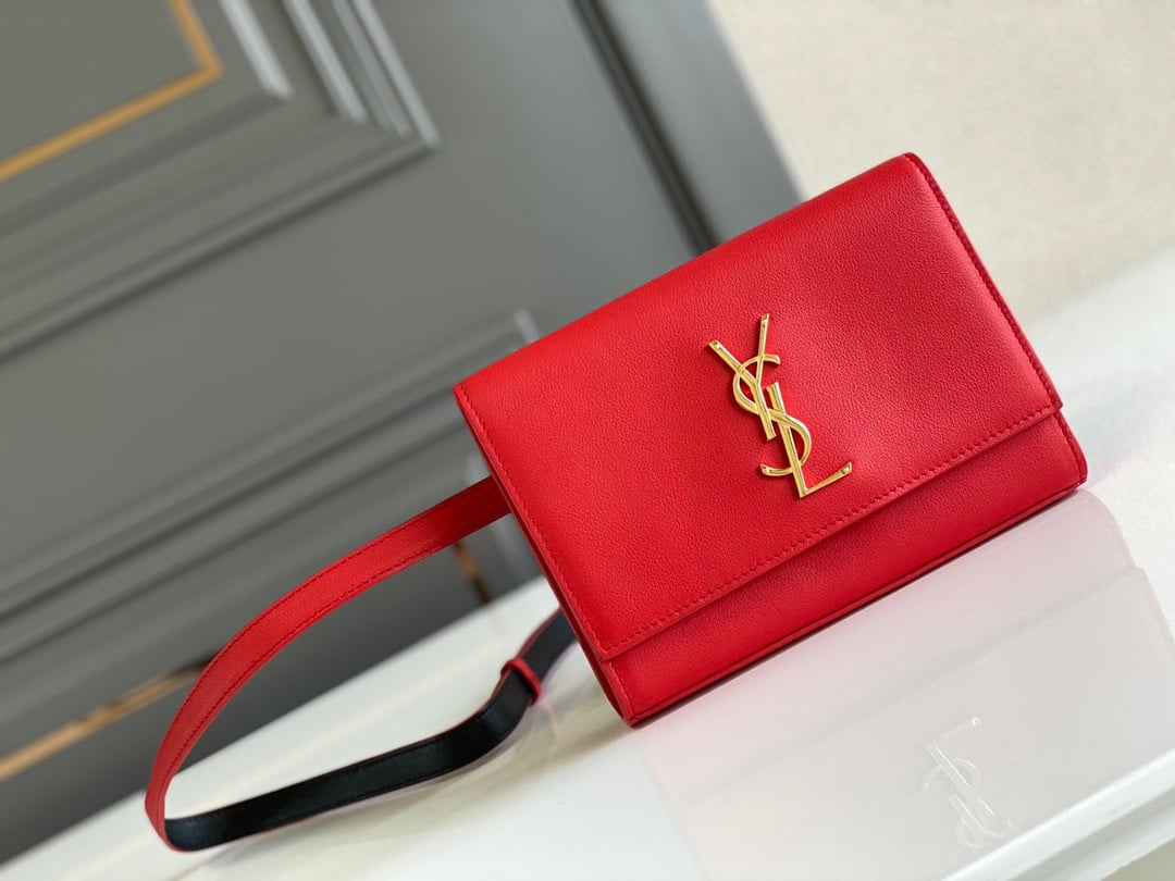 Saint Laurent Kate Belt Bag In Red Calfskin