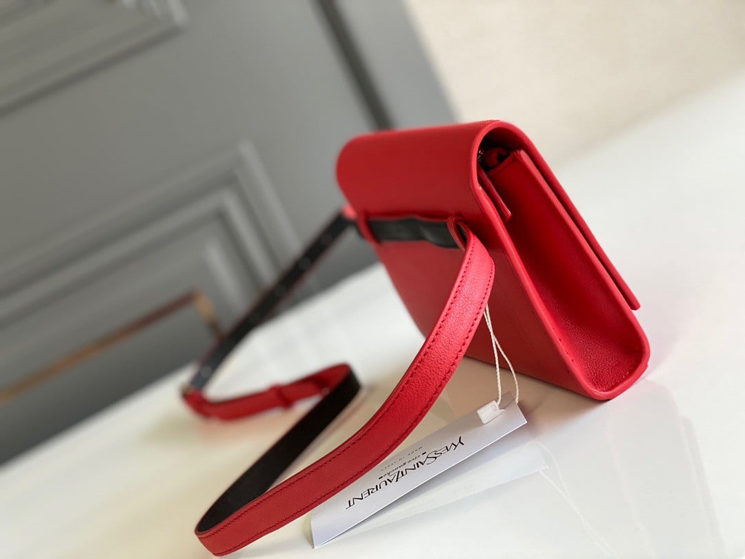 Saint Laurent Kate Belt Bag In Red Calfskin