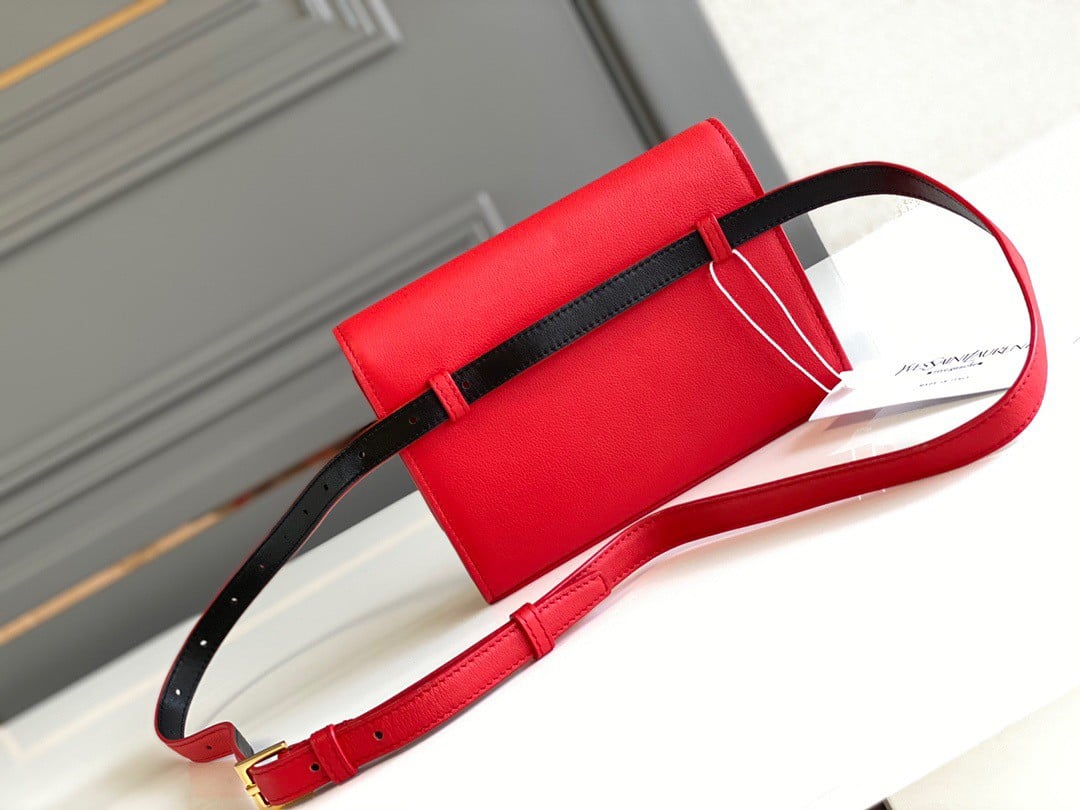 Saint Laurent Kate Belt Bag In Red Calfskin