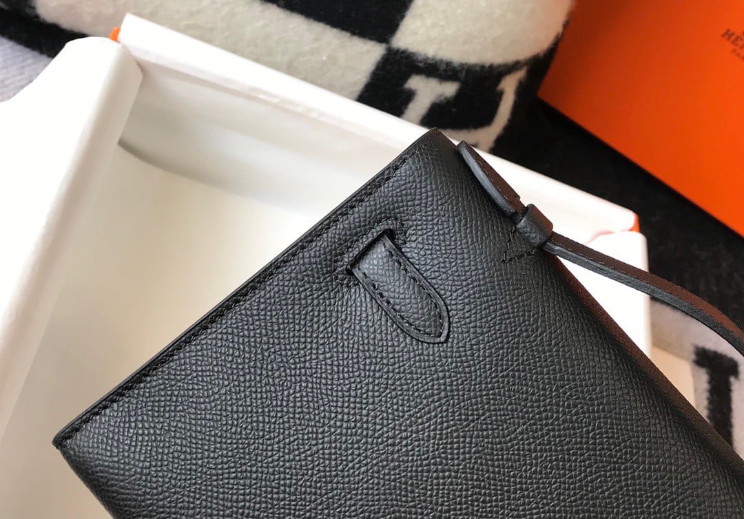 Hermes Kelly Pochette Clutch Bag In Black Epsom Leather