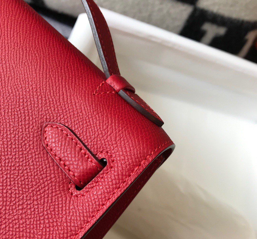 Hermes Kelly Pochette Clutch Bag In Red Epsom Leather