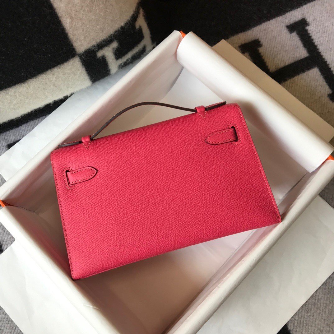 Hermes Kelly Pochette Clutch Bag In Rose Lipstick Epsom Leather