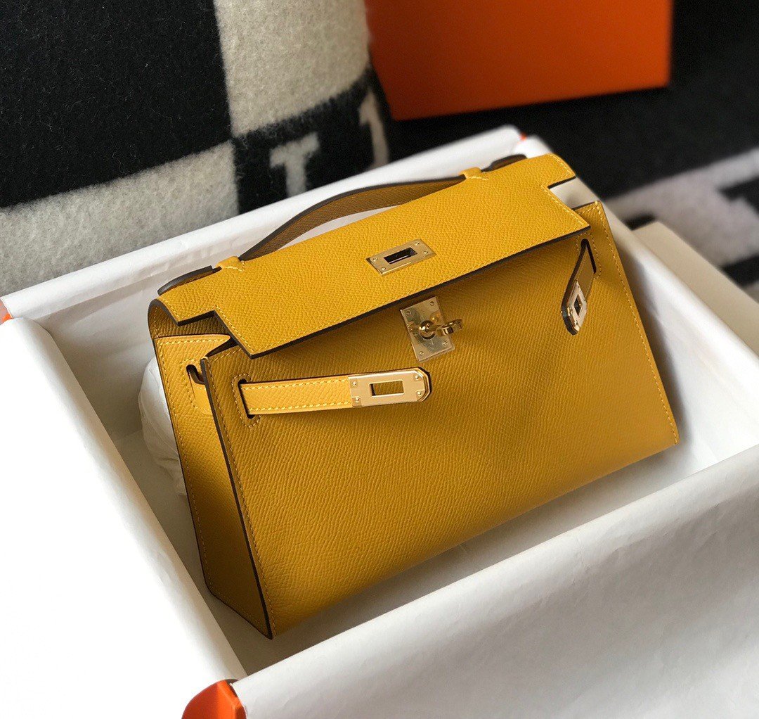 Hermes Kelly Pochette Clutch Bag In YellowEpsom Leather