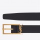 Saint Laurent New Cassandre Buckle Belt 20MM In Black Leather