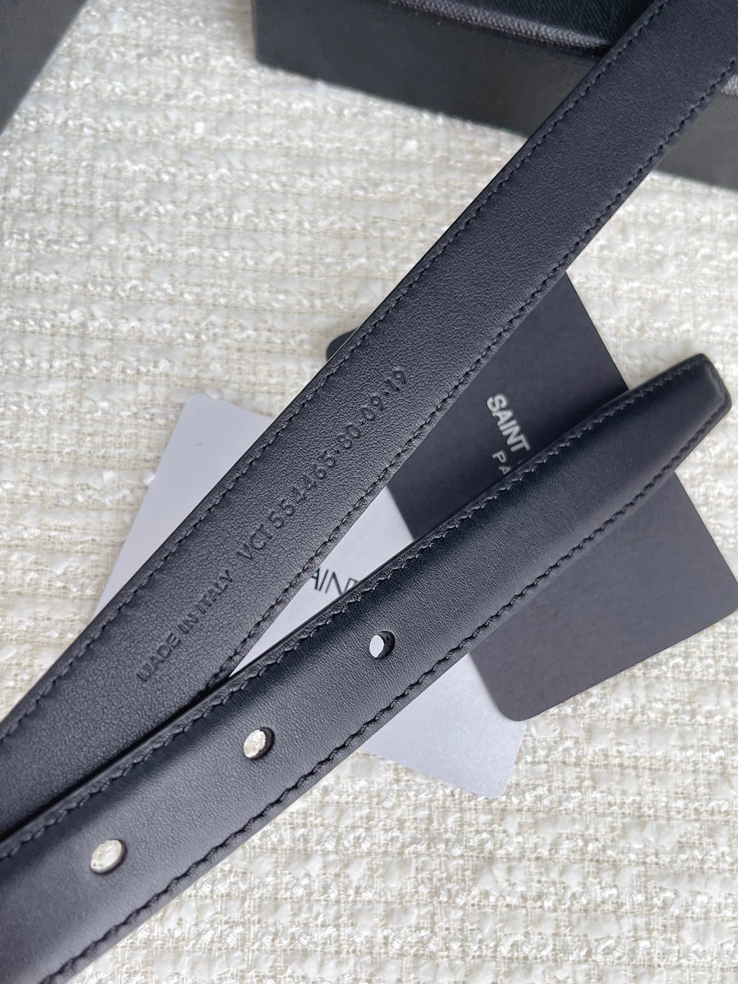 Saint Laurent Cassandre Square Buckle Belt 20MM In All Black Leather