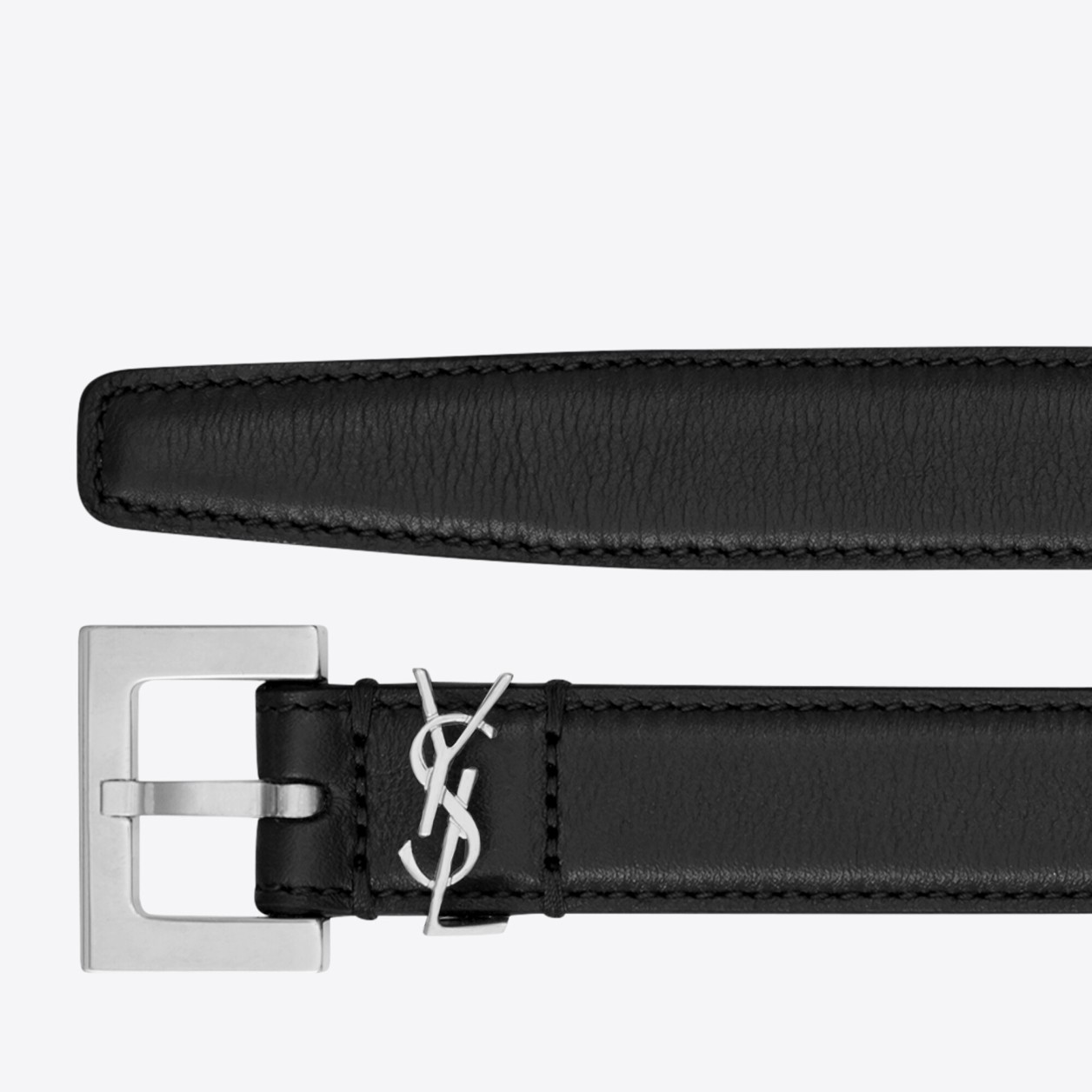 Saint Laurent Cassandre Square Buckle Belt 20MM In Noir Leather