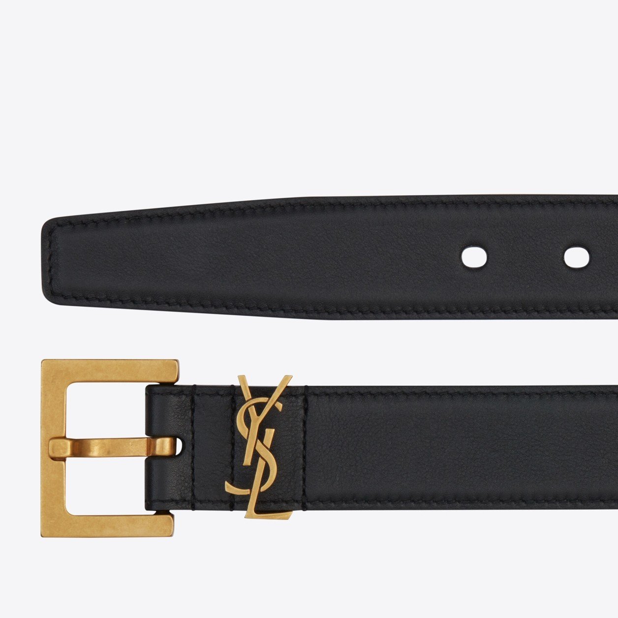 Saint Laurent Cassandre Square Buckle Belt 30MM In Black Leather