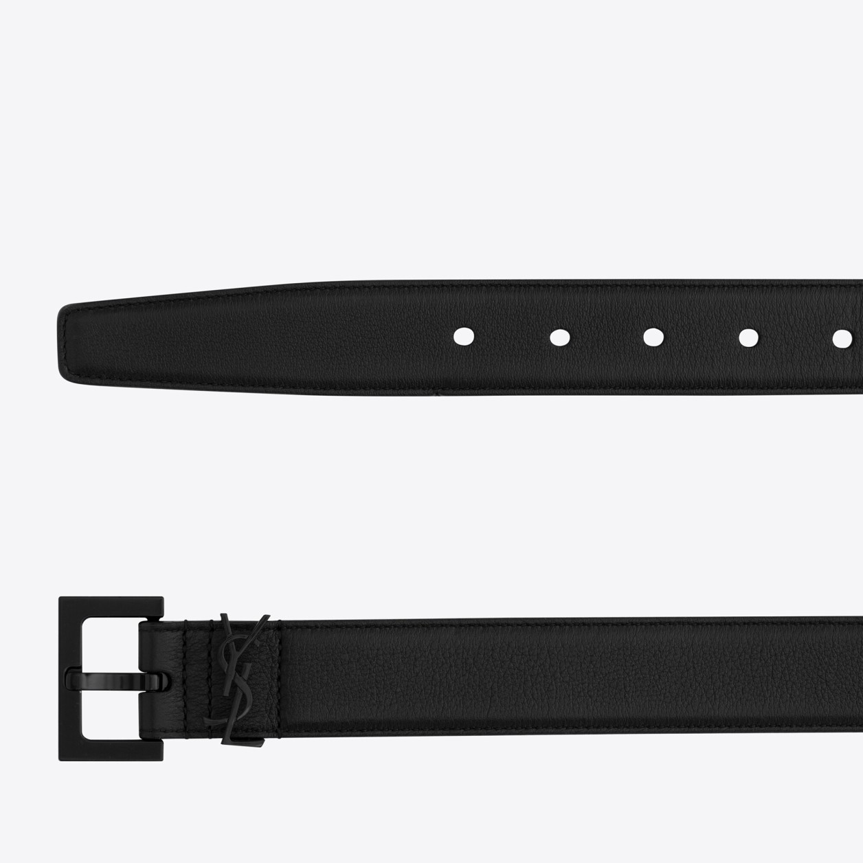 Saint Laurent Cassandre Square Buckle Belt 30MM In All Black Leather