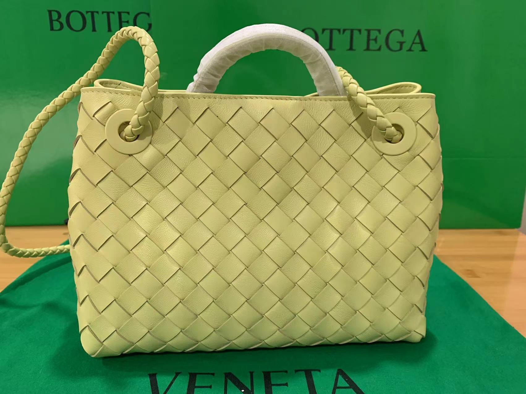 Bottega Veneta Small Andiamo Bag In Ice Cream Intrecciato Lambskin