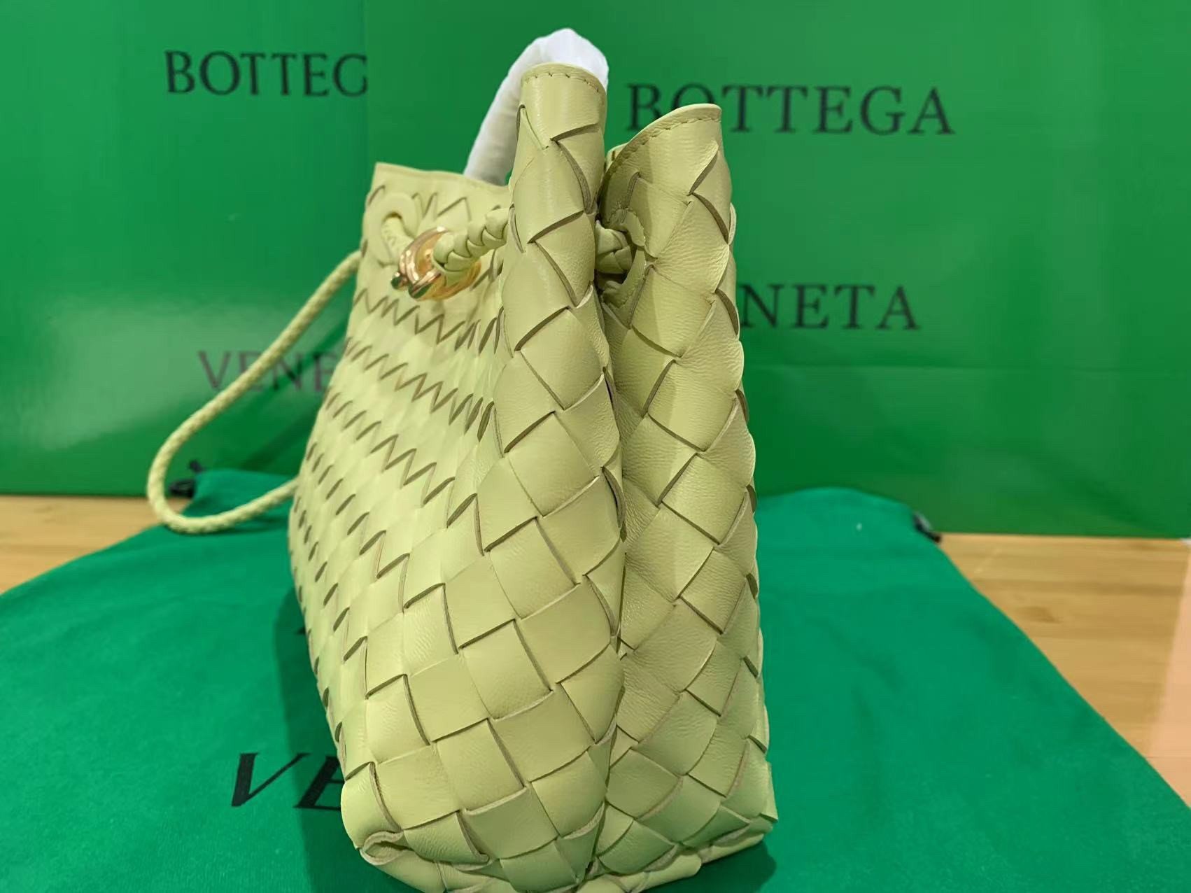 Bottega Veneta Small Andiamo Bag In Ice Cream Intrecciato Lambskin