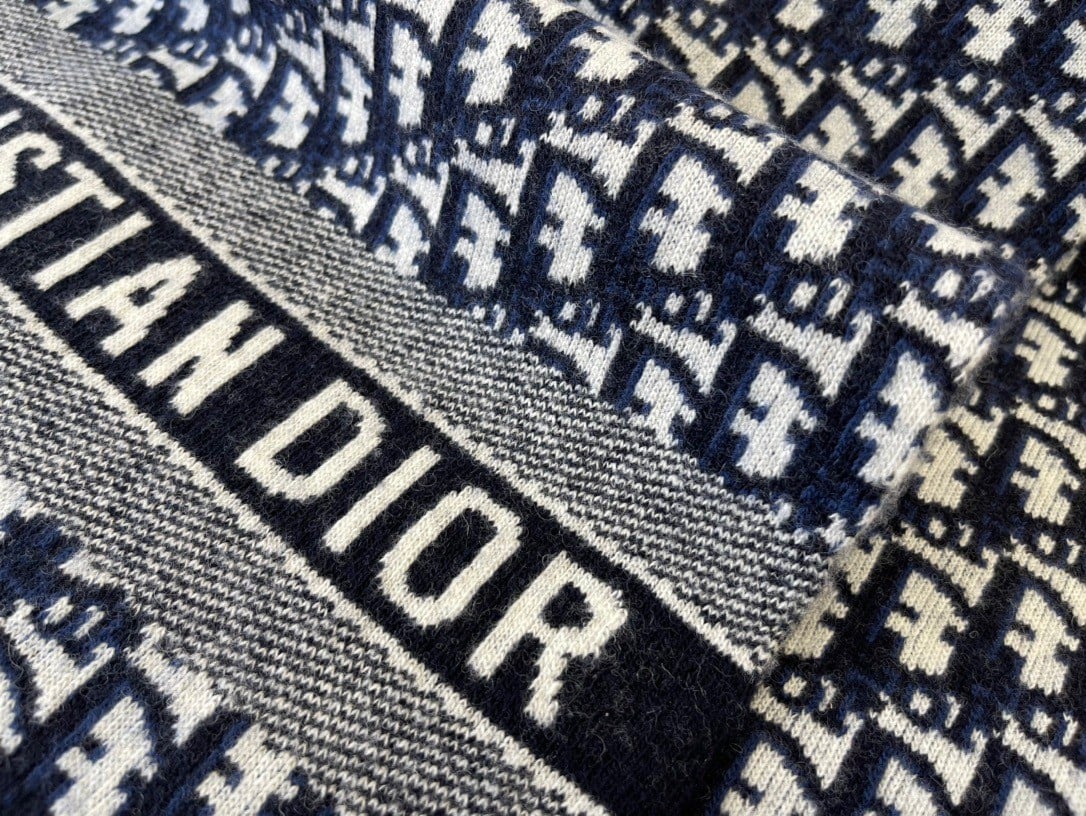 Dior Oblique Scarf In Navy Blue Technical Cashmere