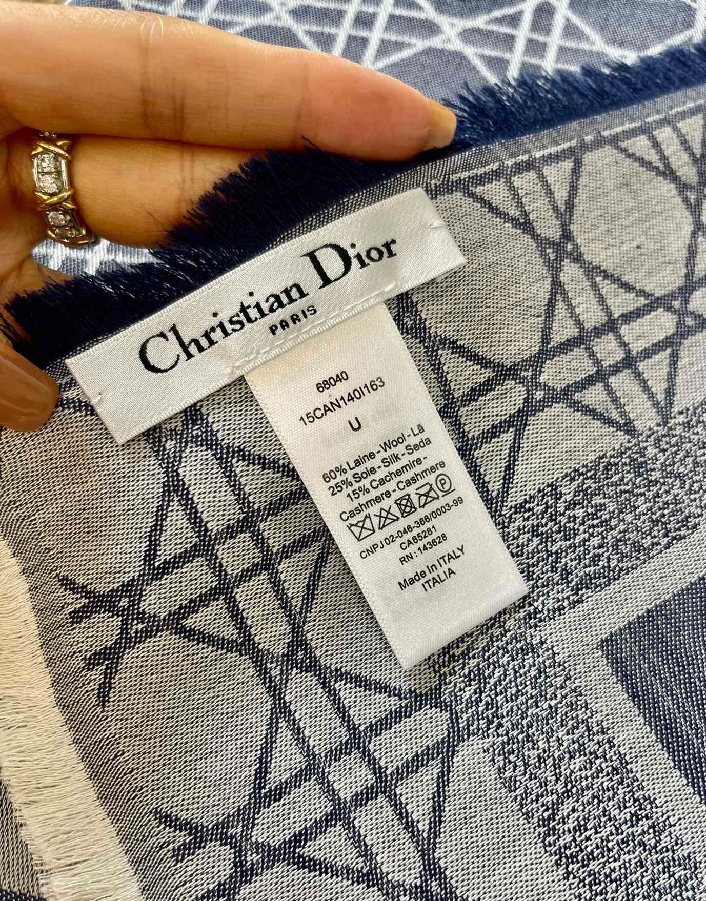 Dior Cannage Denim Shawl Denim in Blue Wool and Cashmere