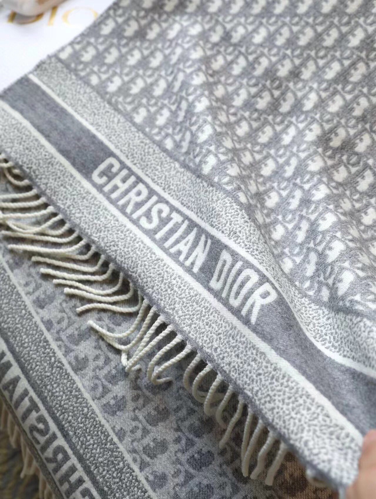 Dior Oblique Scarf In Grey Cashmere