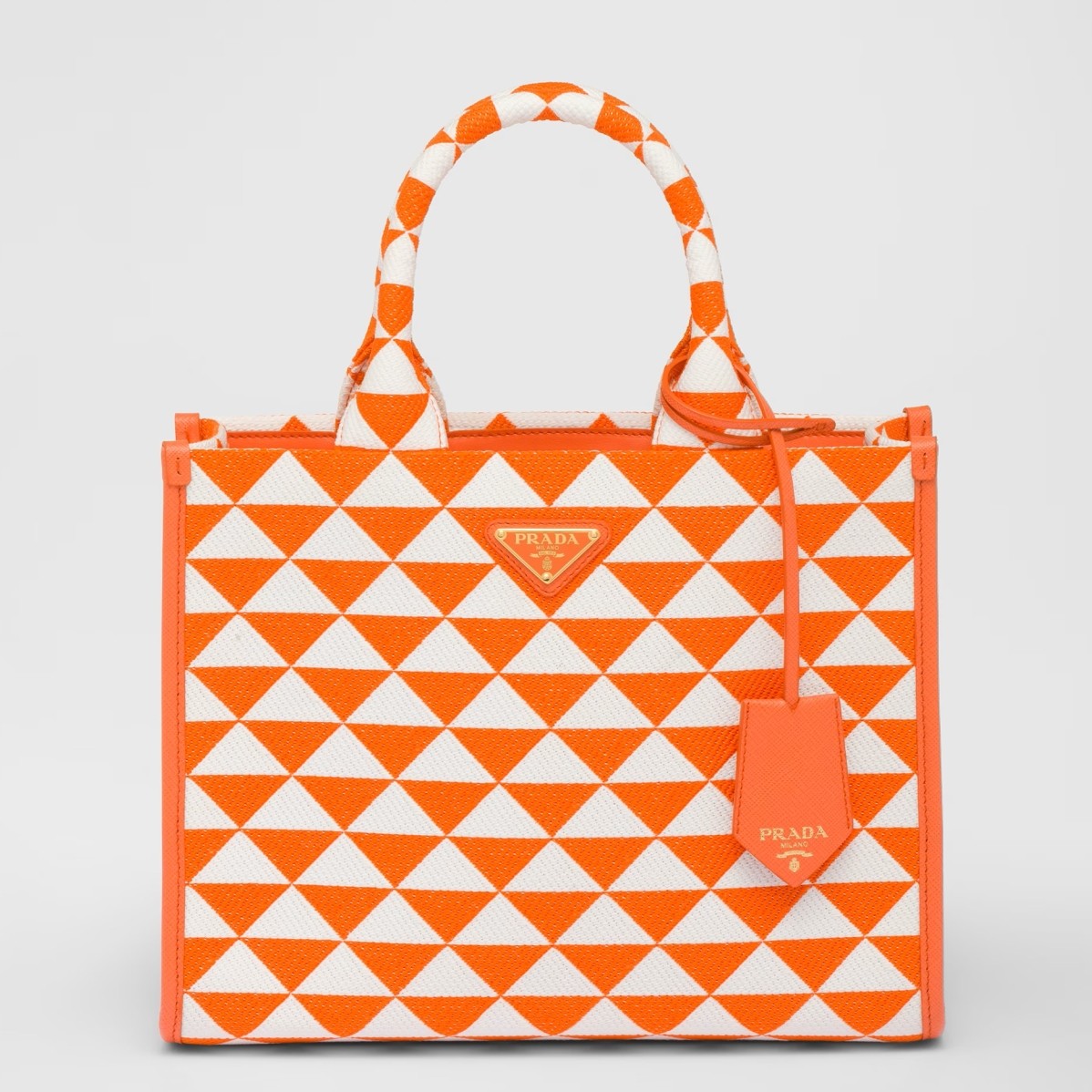 Prada Symbole Small Bag In Orange/White Jacquard Fabric