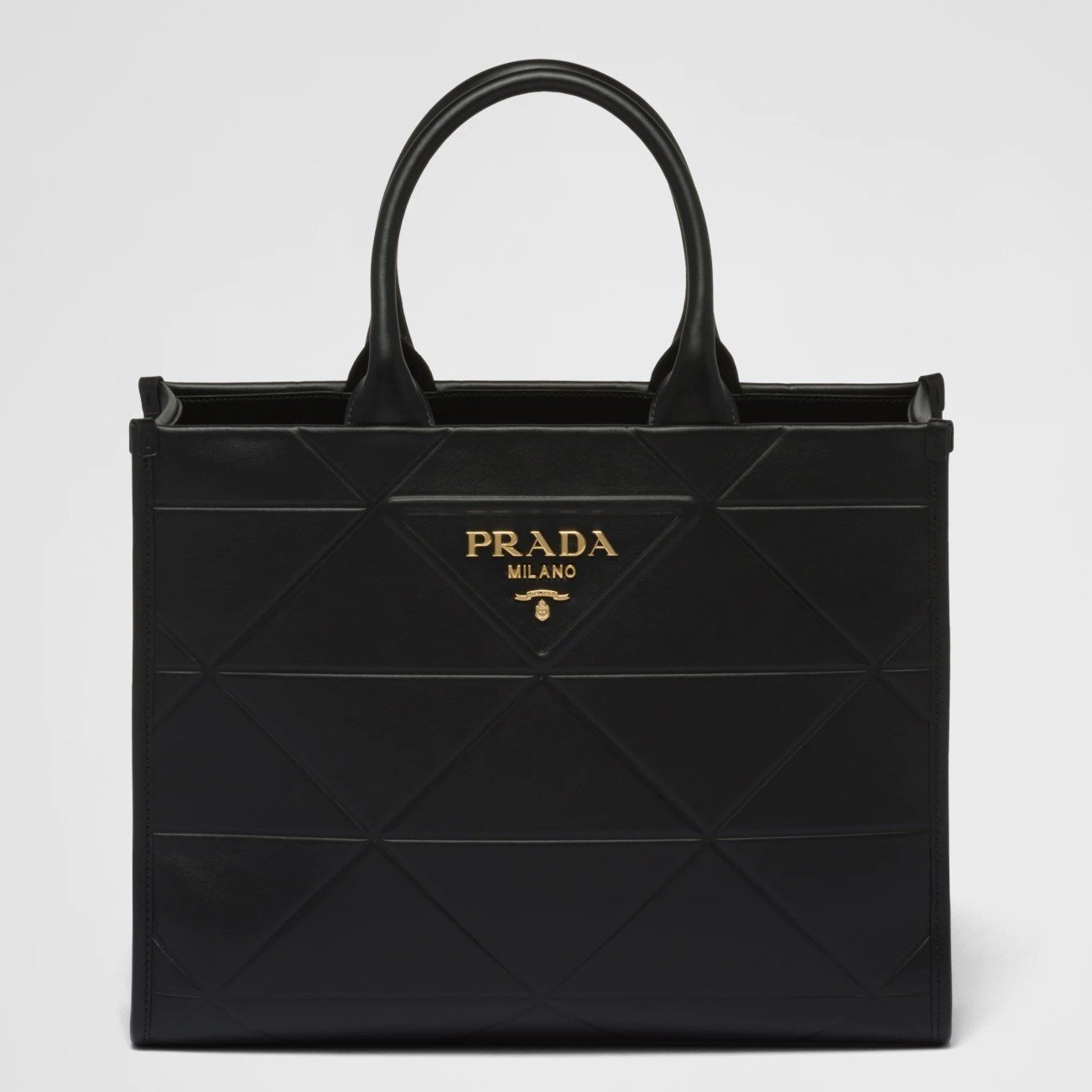 Prada Symbole Medium Bag with Topstitching in Black Leather