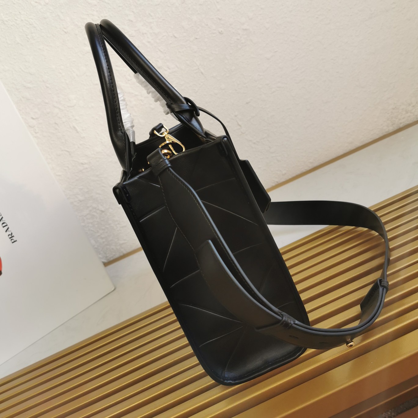 Prada Symbole Small Bag with Topstitching in Black Leather