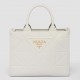 Prada Symbole Small Bag with Topstitching in White Leather