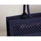 Dior Large Book Tote Bag In Blue Mesh Embroidery