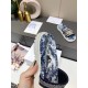 Dior Dway Slides In Blue Toile de Jouy Flowers Embroidered Cotton