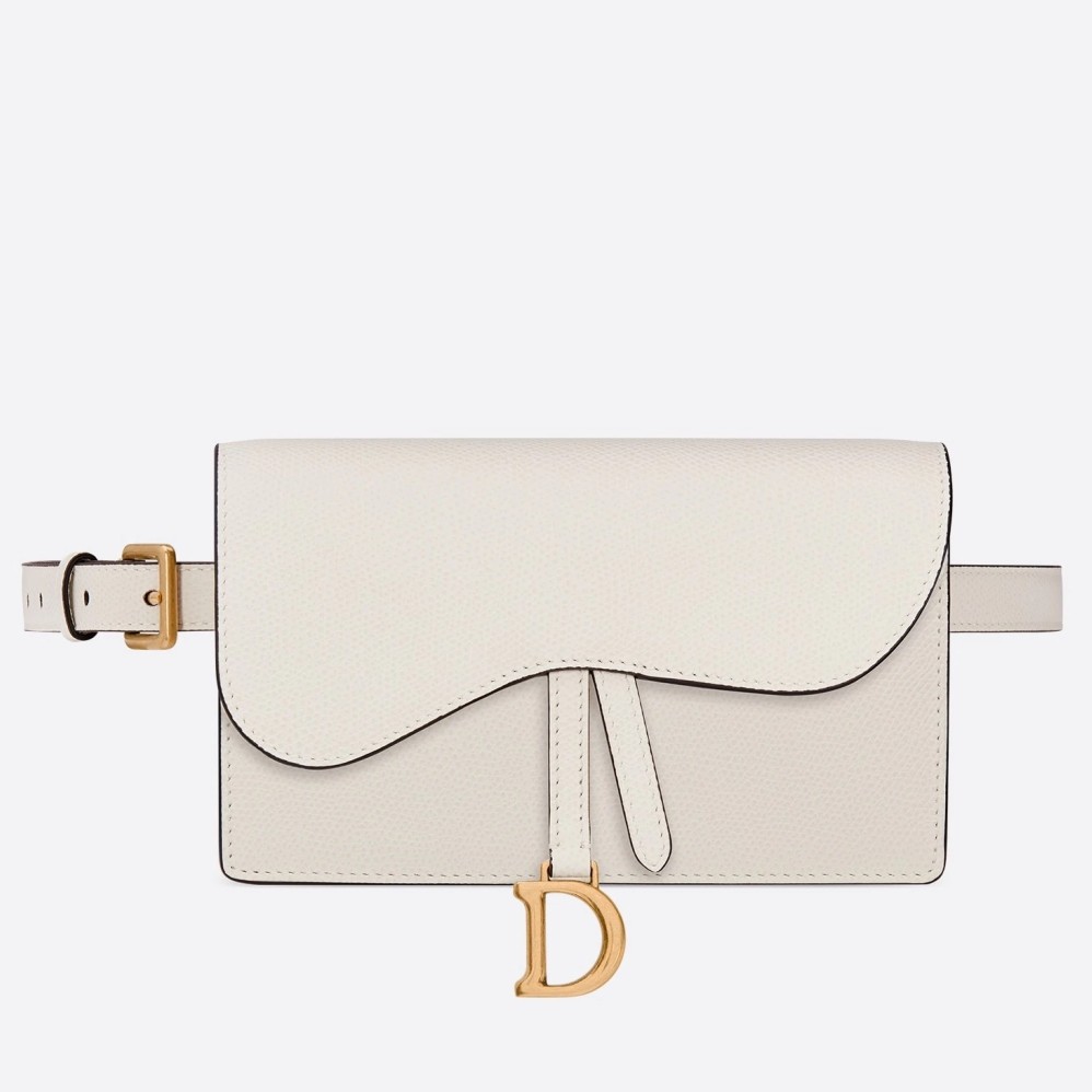 Dior Saddle Belt Bag In White Grained Calfskin