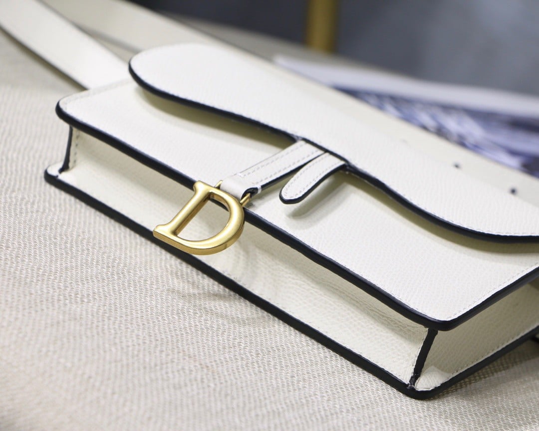 Dior Saddle Belt Bag In White Grained Calfskin