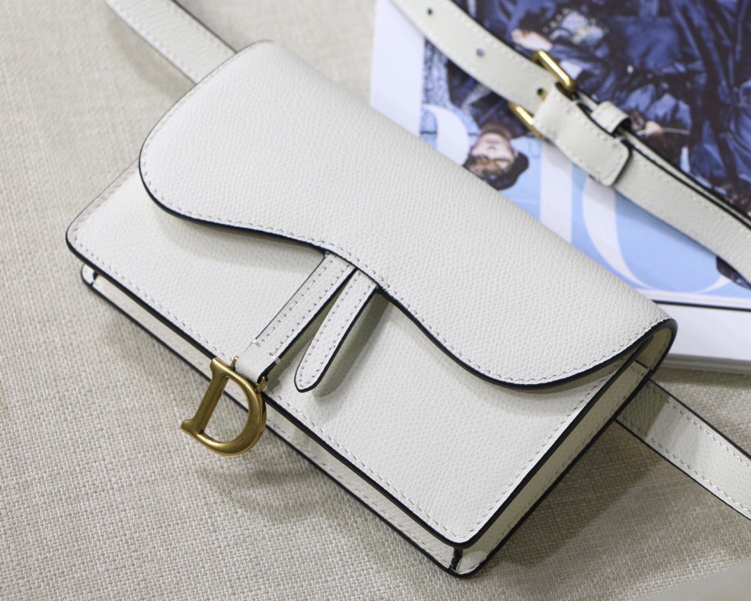 Dior Saddle Belt Bag In White Grained Calfskin