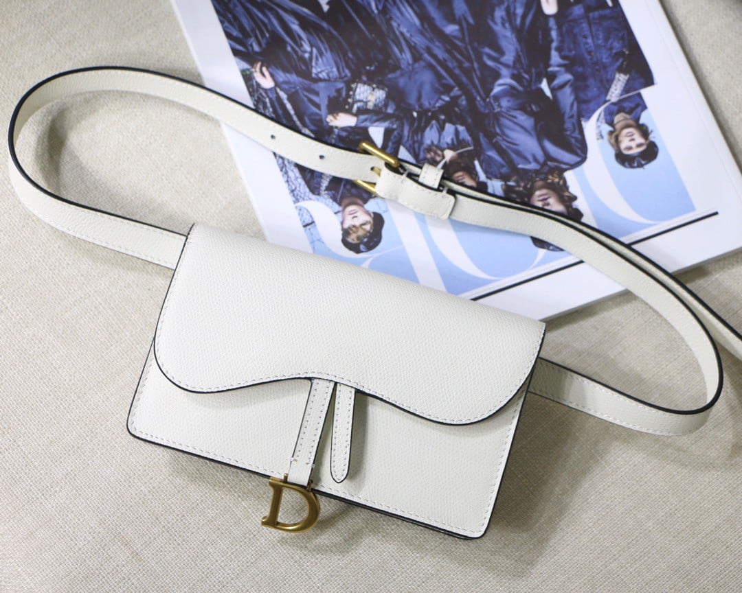 Dior Saddle Belt Bag In White Grained Calfskin