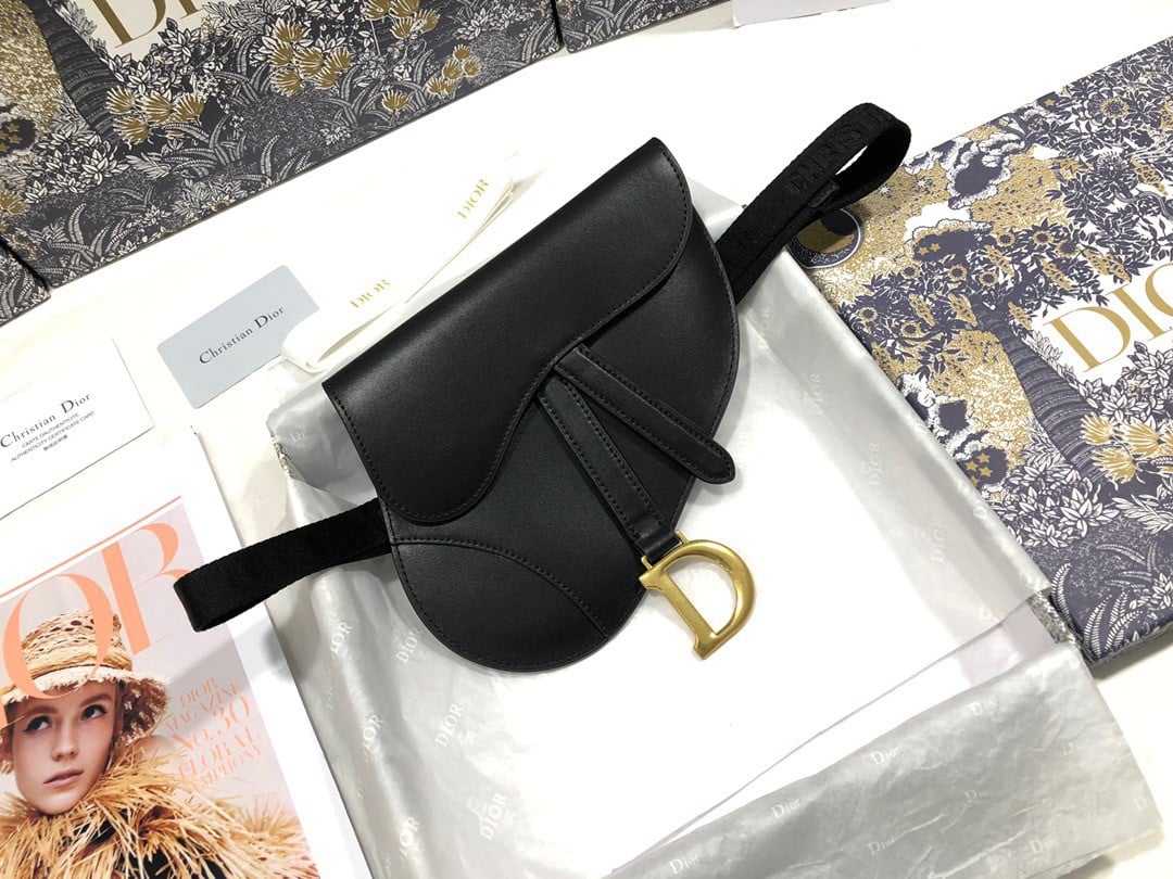 Dior Saddle Belt Pouch In Black Smooth Calfskin