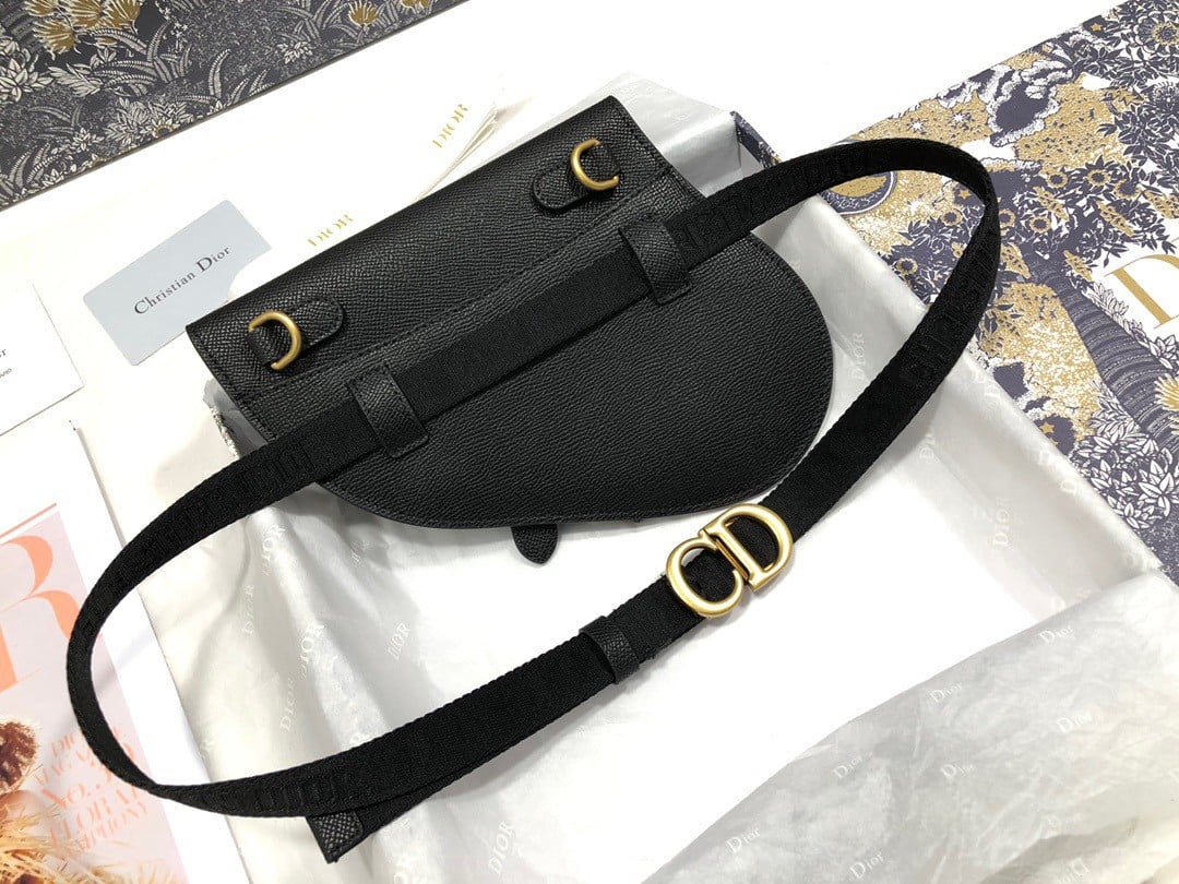 Dior Saddle Belt Pouch In Black Grained Calfskin