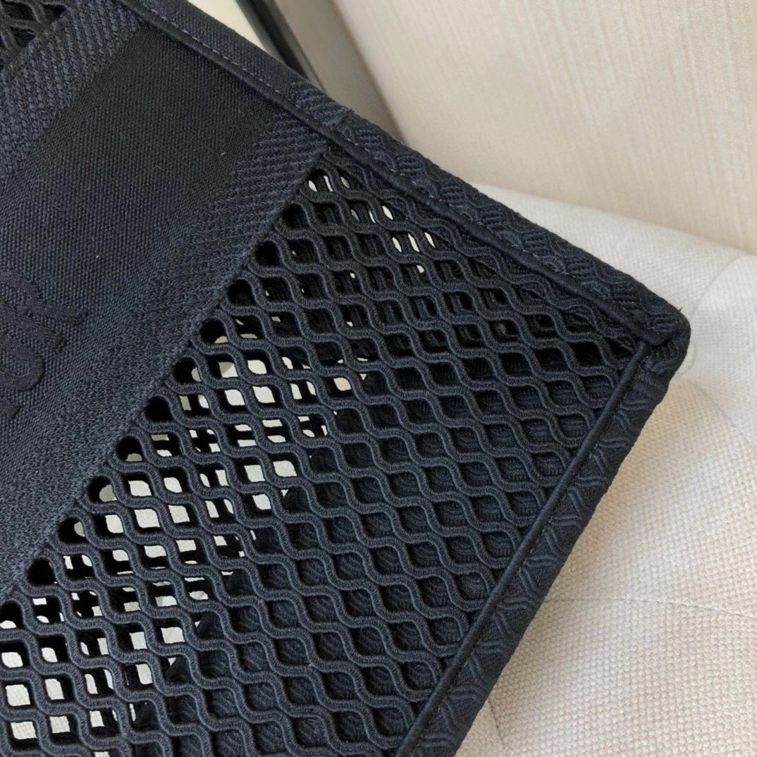 Dior Large Book Tote Bag In Black Mesh Embroidery