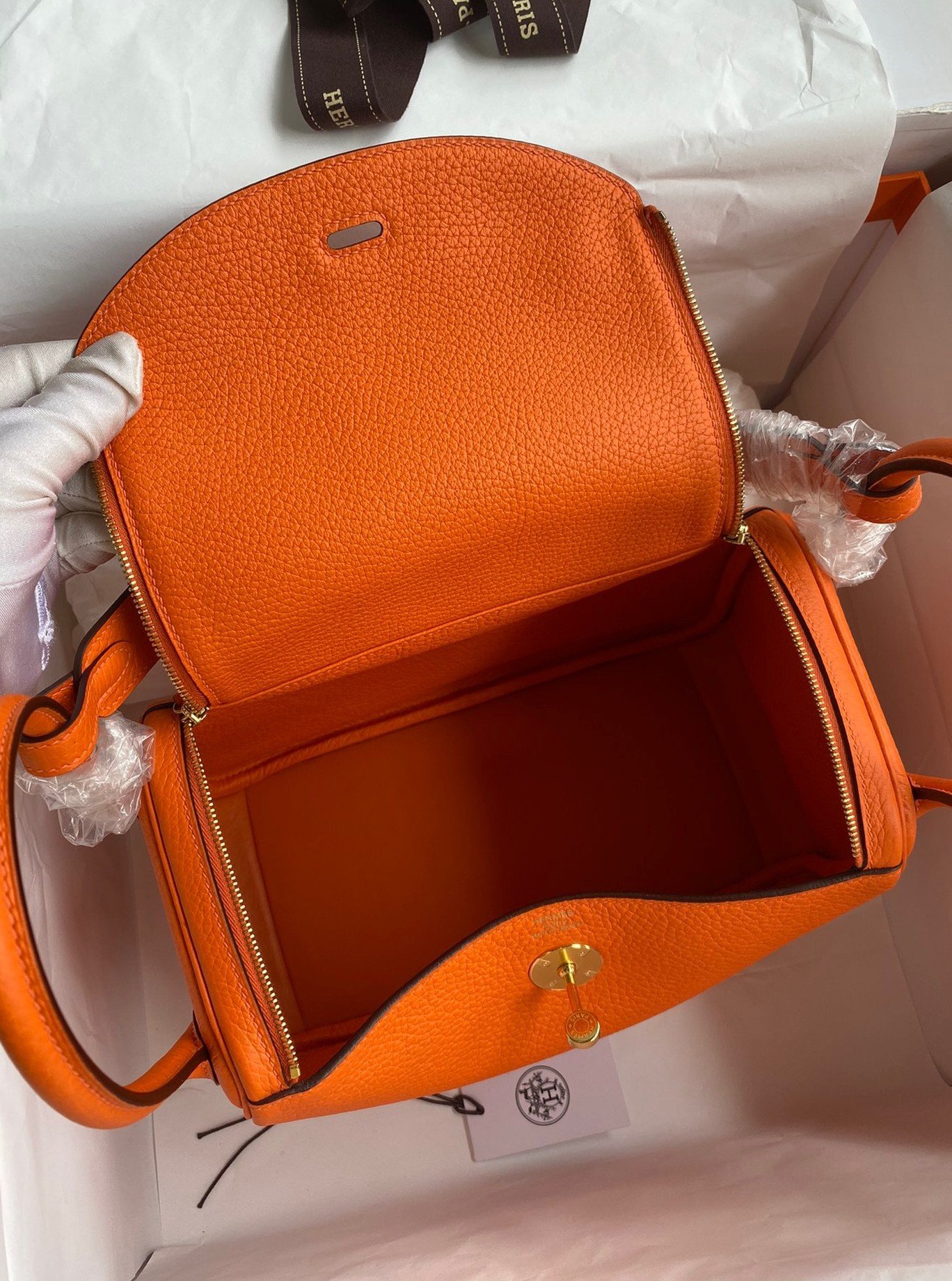 Hermes Lindy 26 Handmade Bag In Orange Clemence Leather