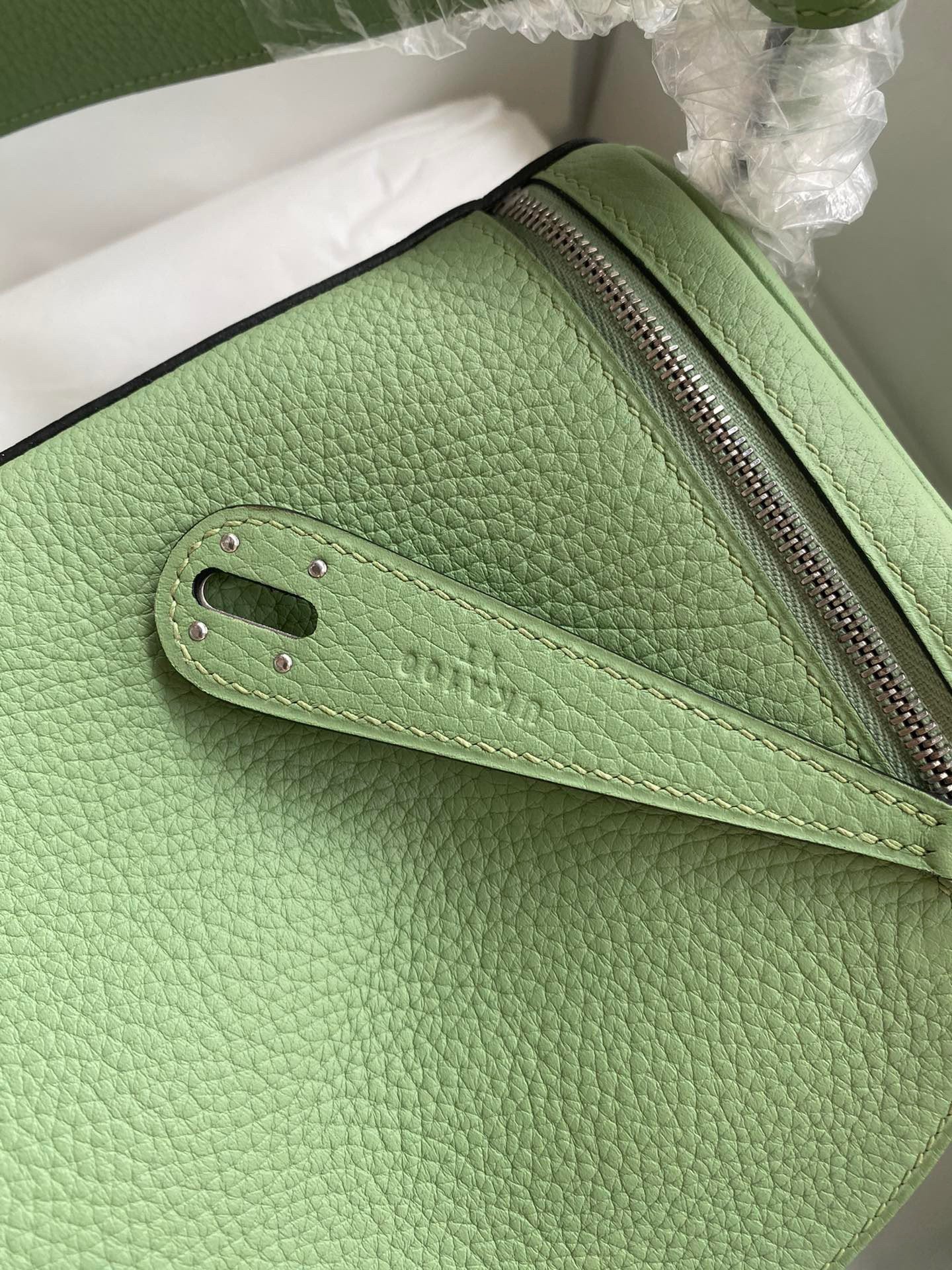 Hermes Lindy 26 Handmade Bag In Vert Cypres Clemence Leather